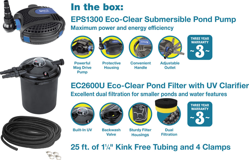EasyPro Eco-Clear Complete Pond Filtration System for Ponds Up to 1300 Gallons