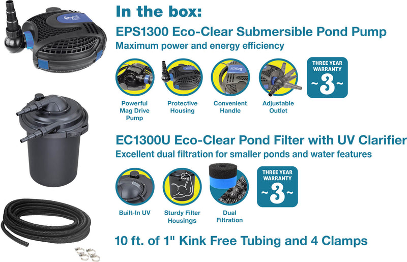 EasyPro ECK13U Eco-Clear Complete Pond Filtration System for Ponds Up to 1300 Gallons