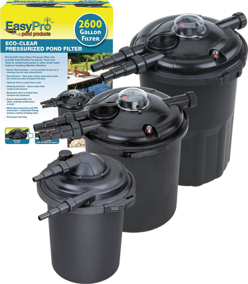 EasyPro Eco-Clear Pressurized Filter – Up to 2600 Gallons – 18 Watt UV